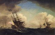 A squadron of English ships beating to windward in a gale Monamy, Peter